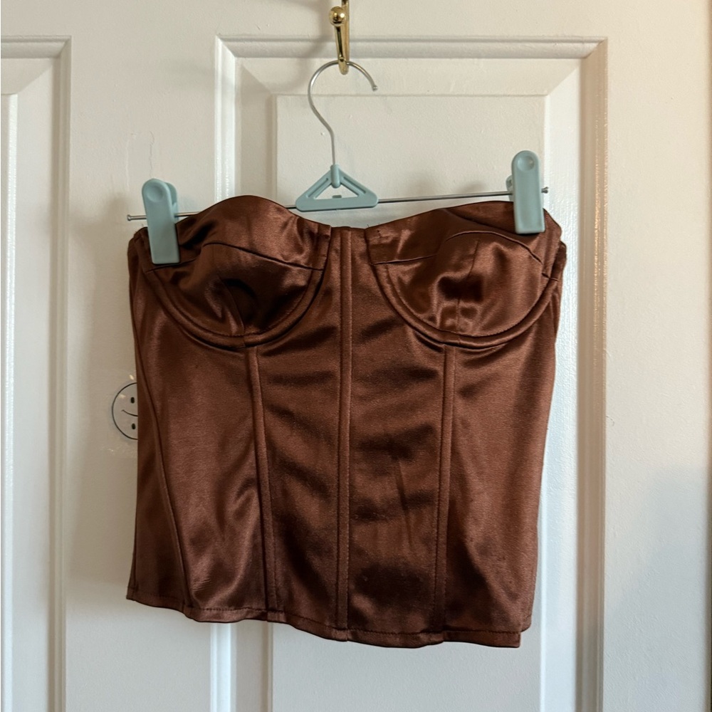 Edikted Chocolate Satin Corset Top
